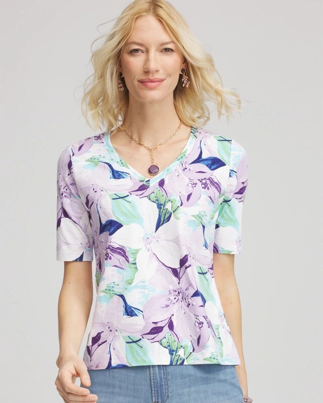 Lily Print V-Neck Perfect Tee - image 1